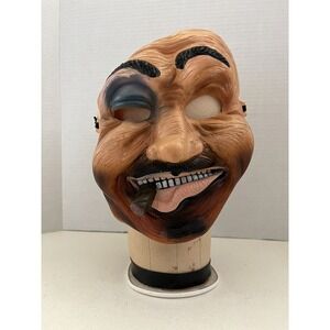 Fun World DIV Rubber Mask Halloween Man Hobo Black Blue Bruised Eye & Cigar VTG